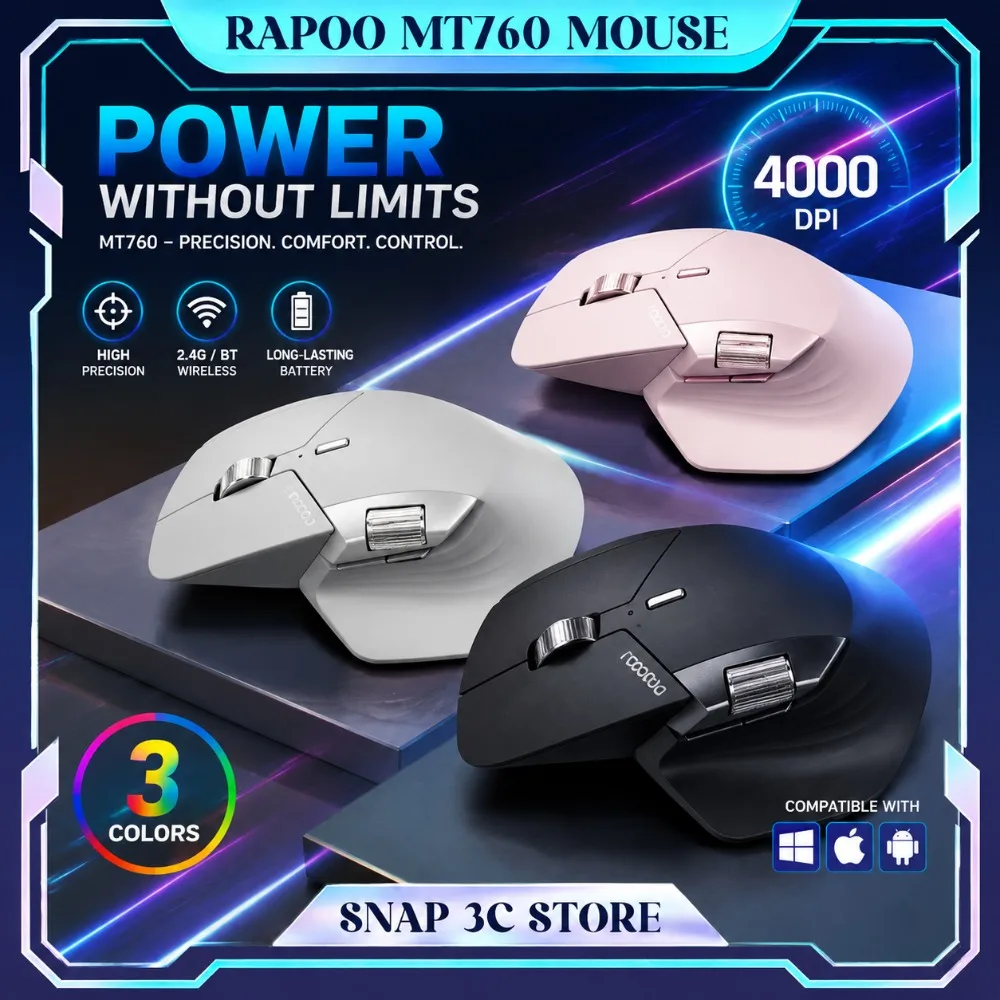 Rapoo MT760 Ergonomic Wireless Mouse Dual Mode Bluetooth 2 4G Multi Device Mice for Laptop PC Desktop Computer Business Office