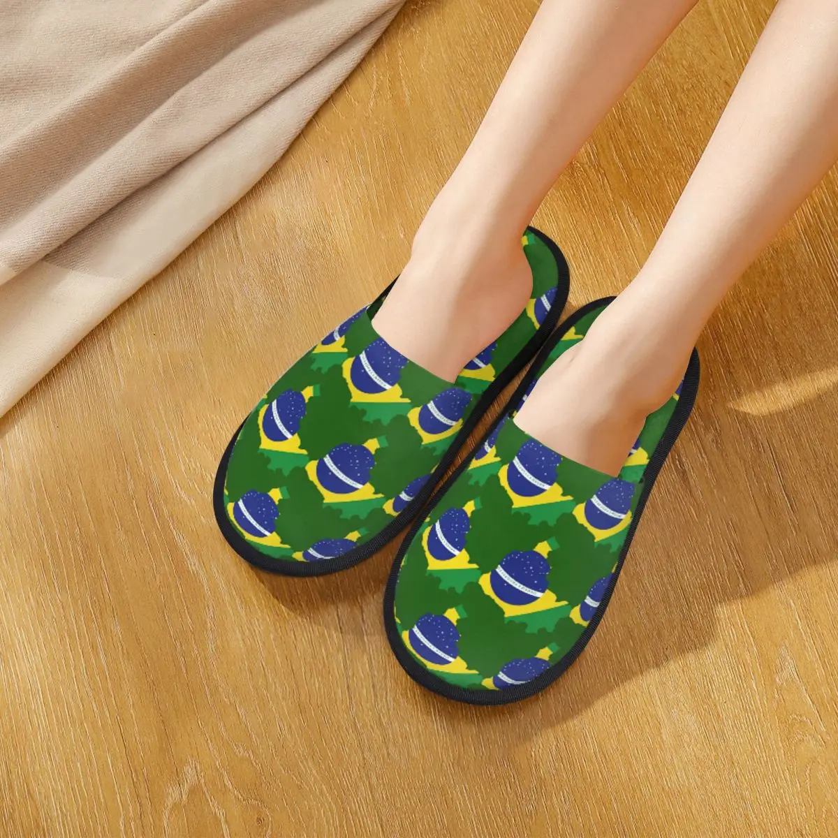 Custom Flag Of Brazil Map Slippers Memory Foam Warm Soft Women House Slipper Indoor Cozy Shoes