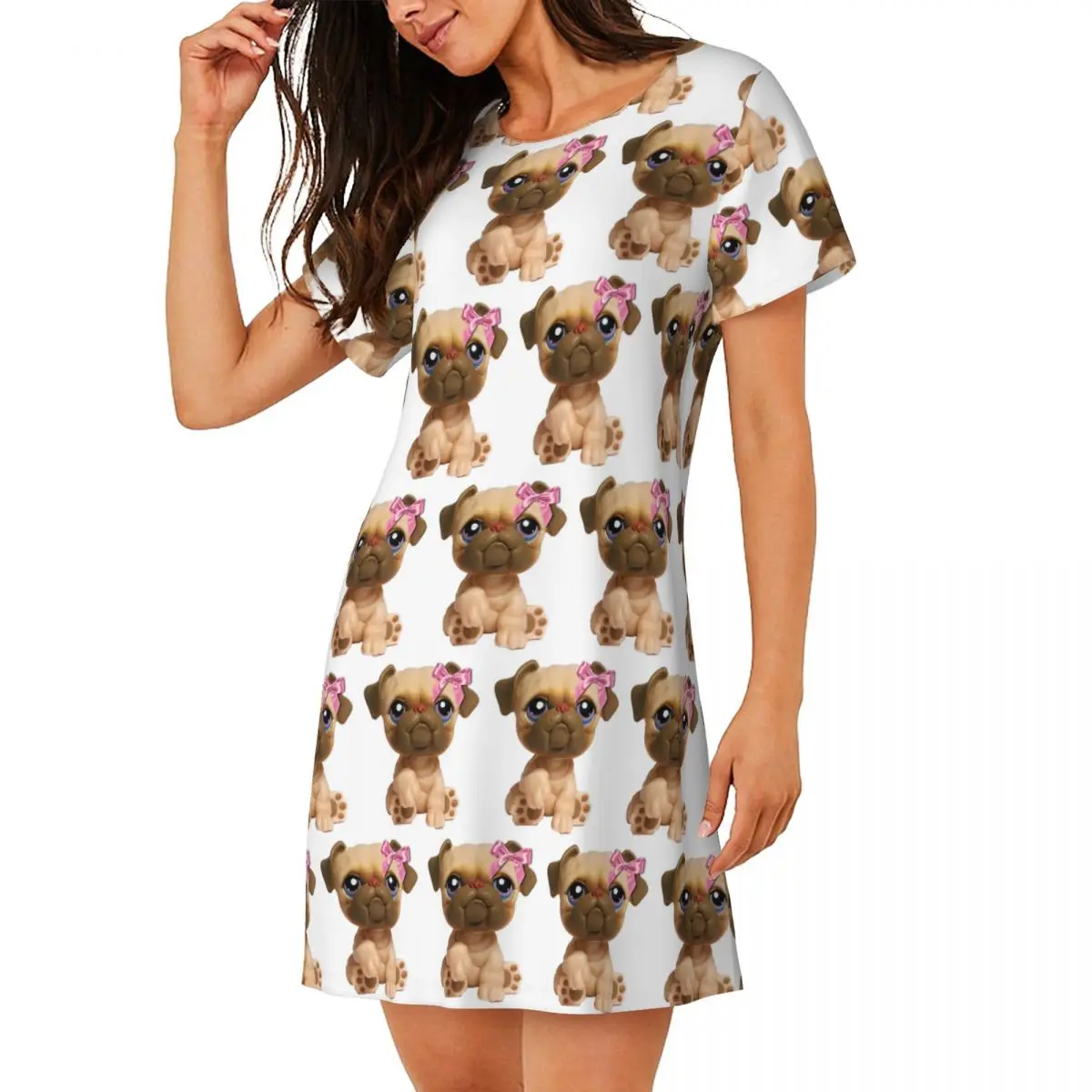 Coquette Littlest Pet Shop LPS Bulldog 451 Short Sleeves Nightdress For Sleeping Women Short Sleeve Nightgowns Pajama Dress