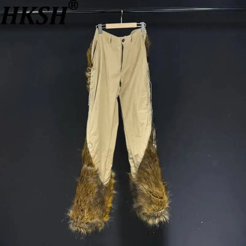 HKSH Spring Autumn New Men Tide Retro Raw Edge Patchwork Casual Pants Women Floor-Length Trousers Chic Ins Punk Fashion HK24505