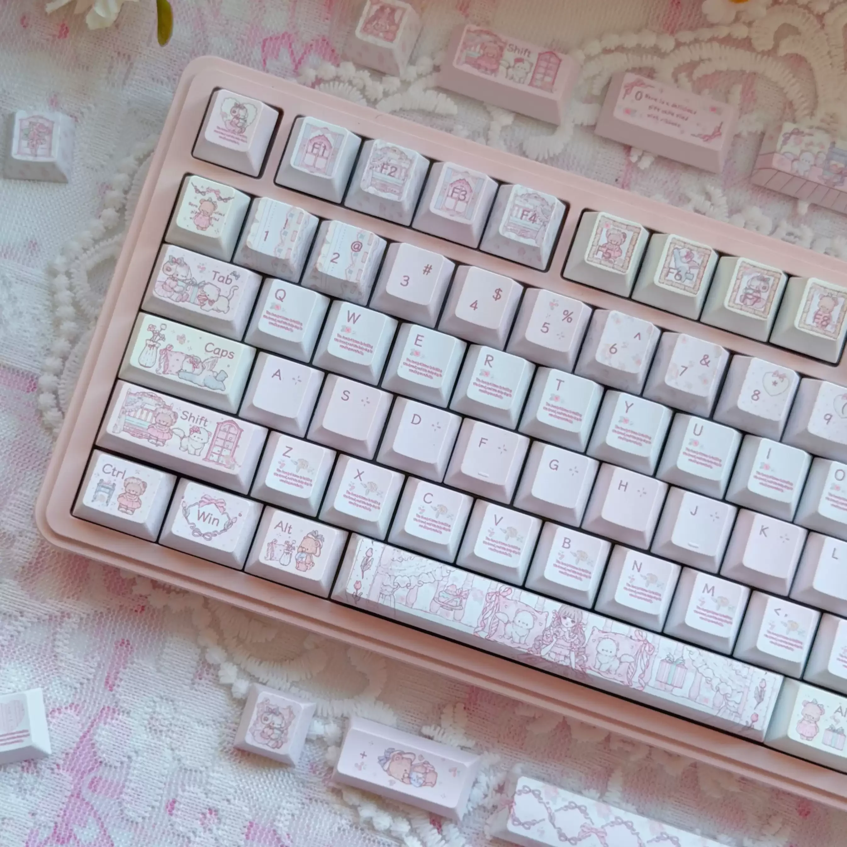 Princess Dress Pink Keycaps Set PBT Sublimation Keyboard Caps Custom Cherry Profile Key Caps for Mechanical Keyboard Accessories