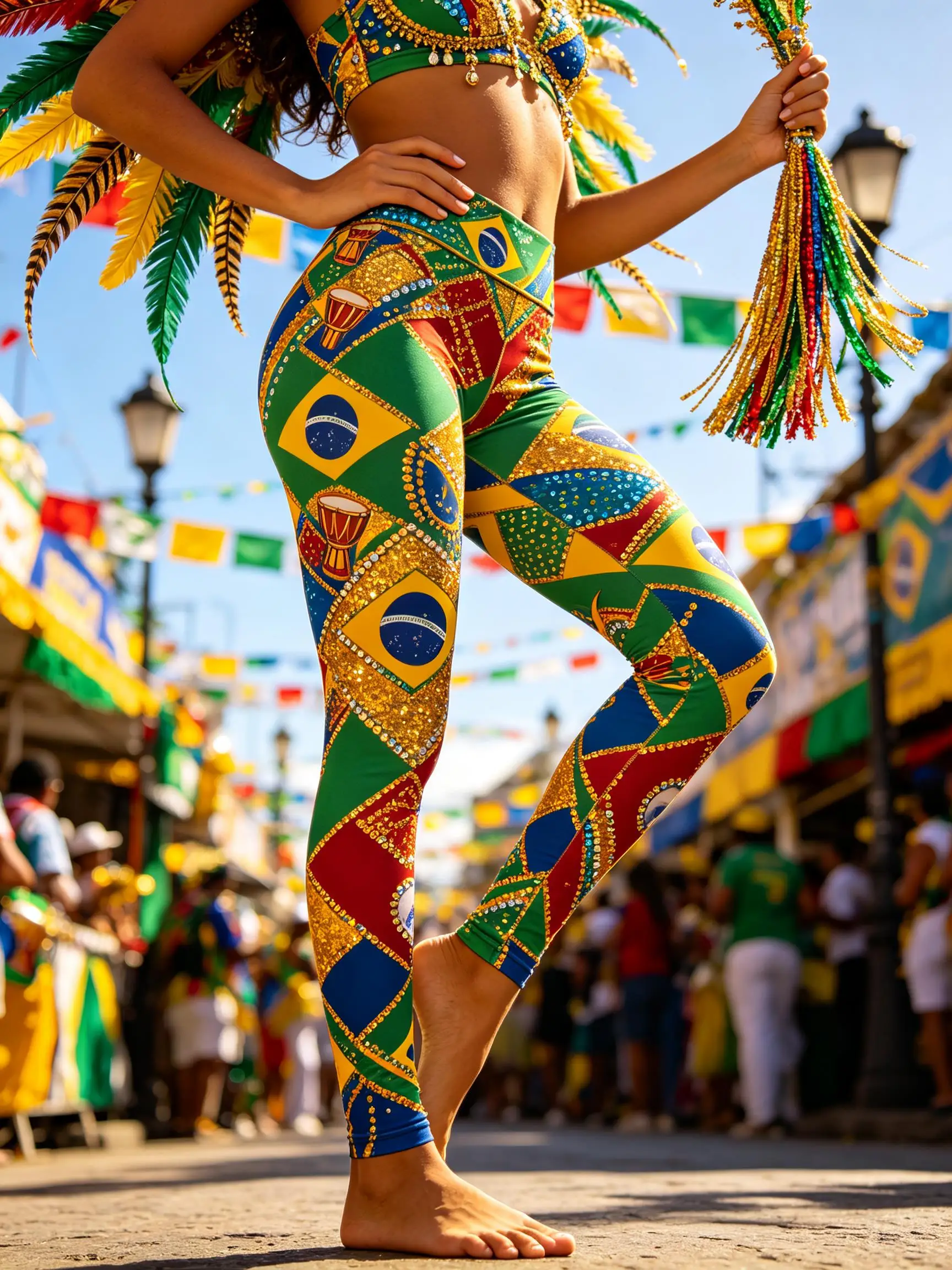 Women Fleece-Lined Mid-Rise Leggings Brazil Flag Print Slim Fit Stretch Warm Casual Pants