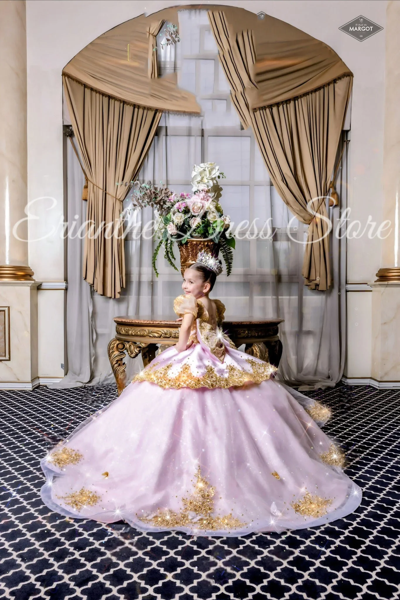 Pink Flower Girl Dress for Wedding Applique Tulle Puffy Beading Elegant Customized Kids Birthday Party First Communion Ball Gown