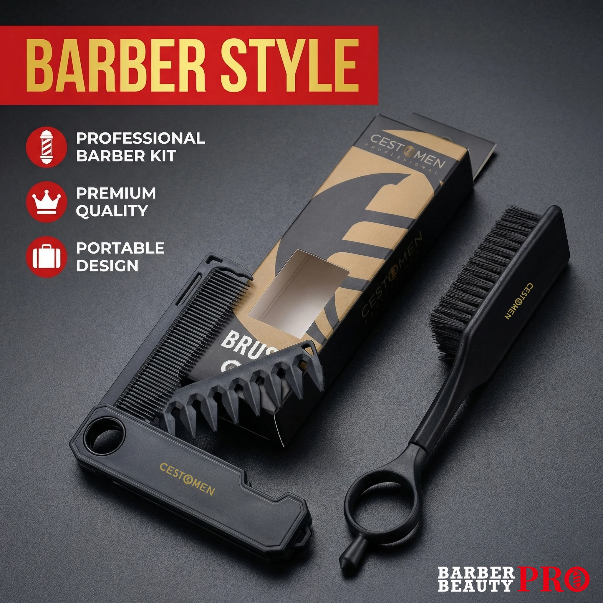 360Rotatable Ring Folding Comb & Barber Hair Cleaning Brush Set, 2-in-1 Hair Beard Comb, Fade Brush for Men Women