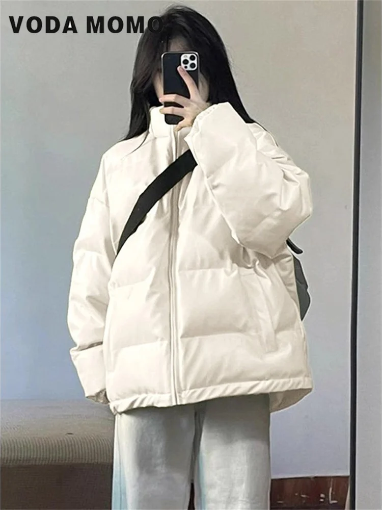 Warm Solid color Leisure Winter 2024 New Basic Daily Women's Clothing Bread Loose Thick Cotton Coat Jacket Simple Academic style