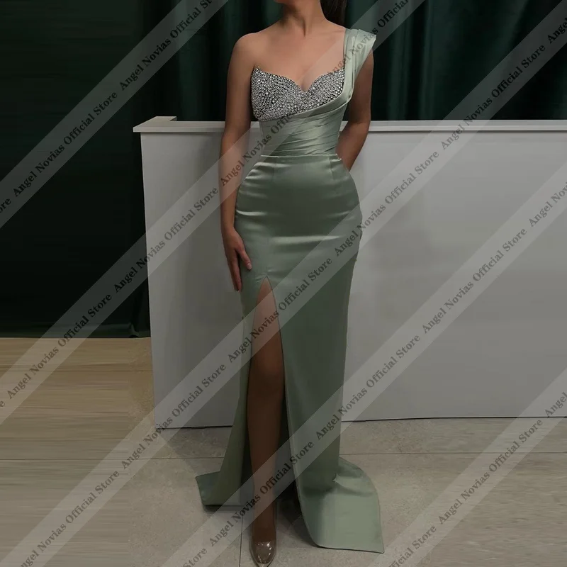 Customized Long Sexy Sheath Sage Green Bridesmaid Dresses Beading Evening Dresses vestido madrinhas casamento