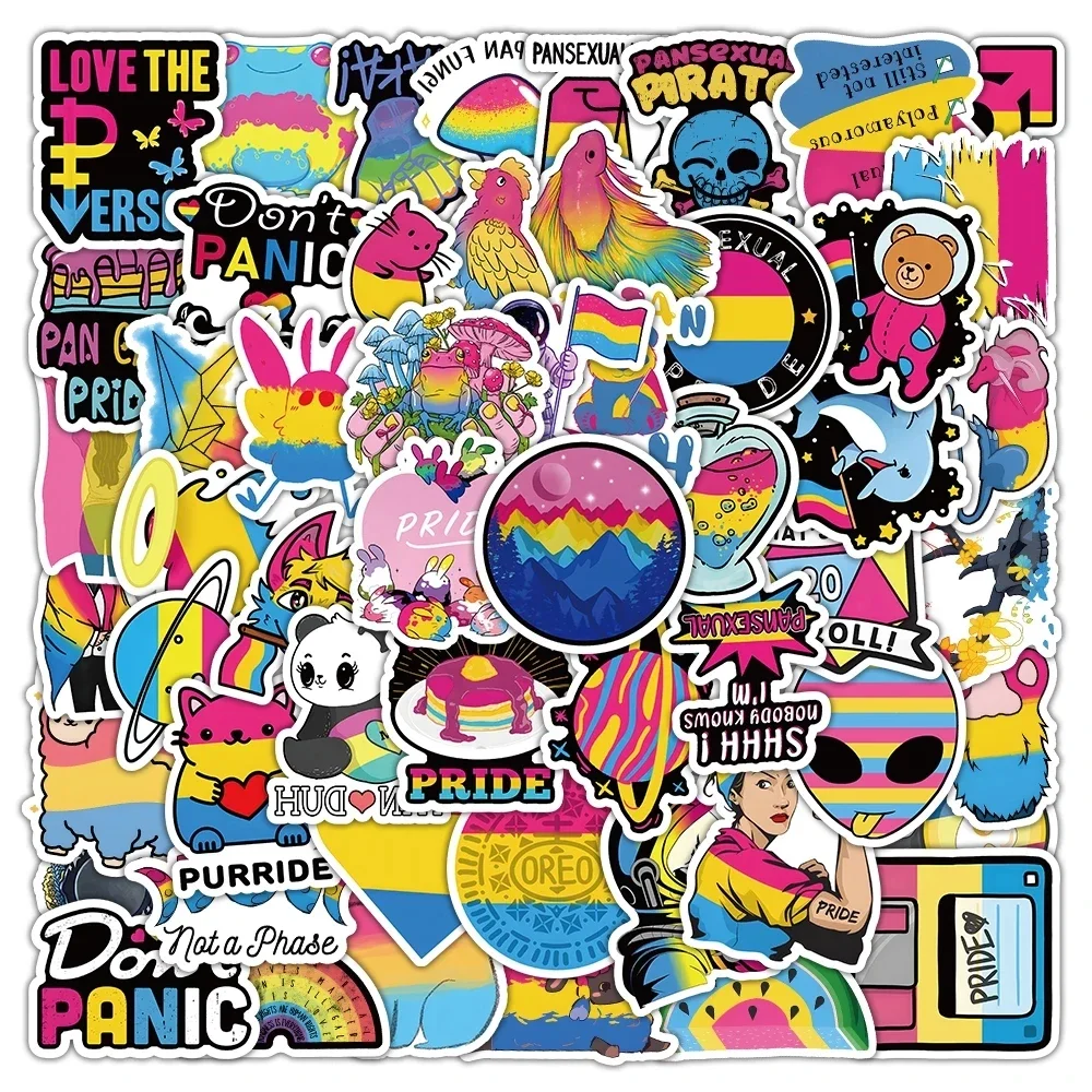 60PCS Pansexual Pride Graffiti Stickers Cartoon Rainbow LGBT Decals Decoration DIY Laptop Guitar Notebook Helmet Kid Toys Gifts