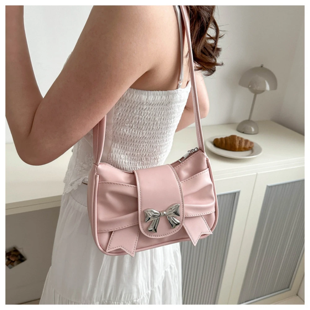 Fashion Premium Texture Bow Ruffles PU Armpit Bag Korean Style Stylish Exquisite Commuting Versatile Shoulder Bag For Women