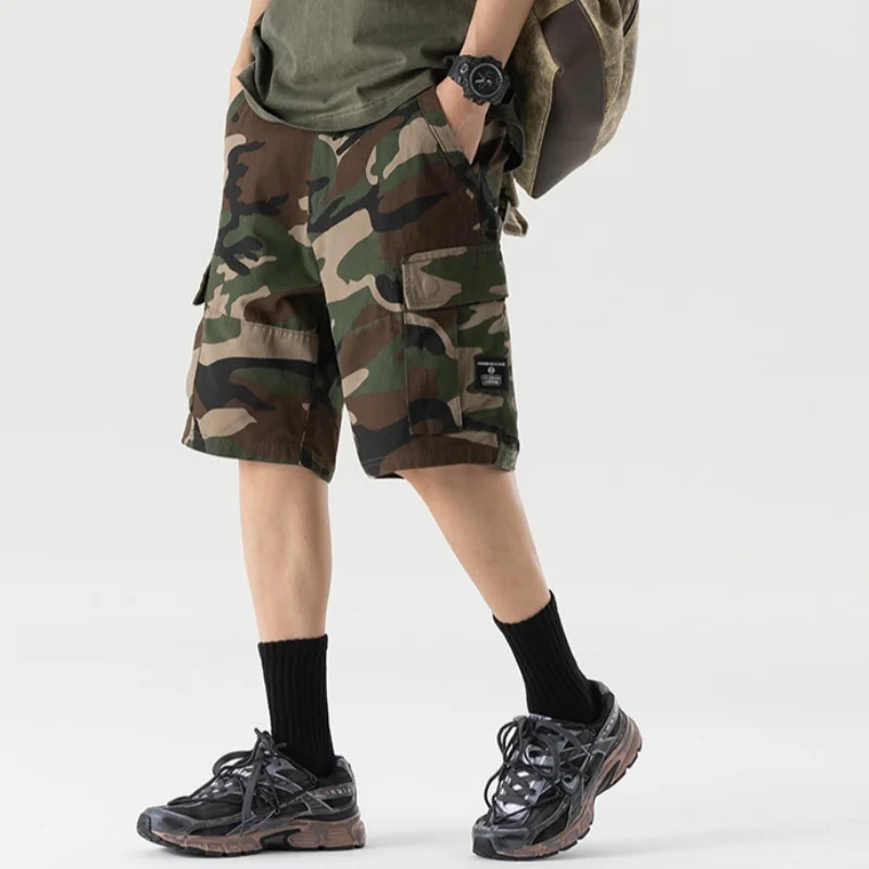 Vintage Men's Camouflage Cargo Shorts Streetwear Casual Shorts Male Fashion Loose Fit Cotton Short Pants Summer Board Shorts