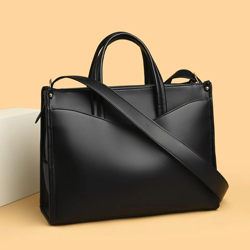 Women Luxury Soft PU Leather Big Handbag Large Capacity Shoulder Crossbody Bag Designer Solid Color Multi Pocket Tote Handbags