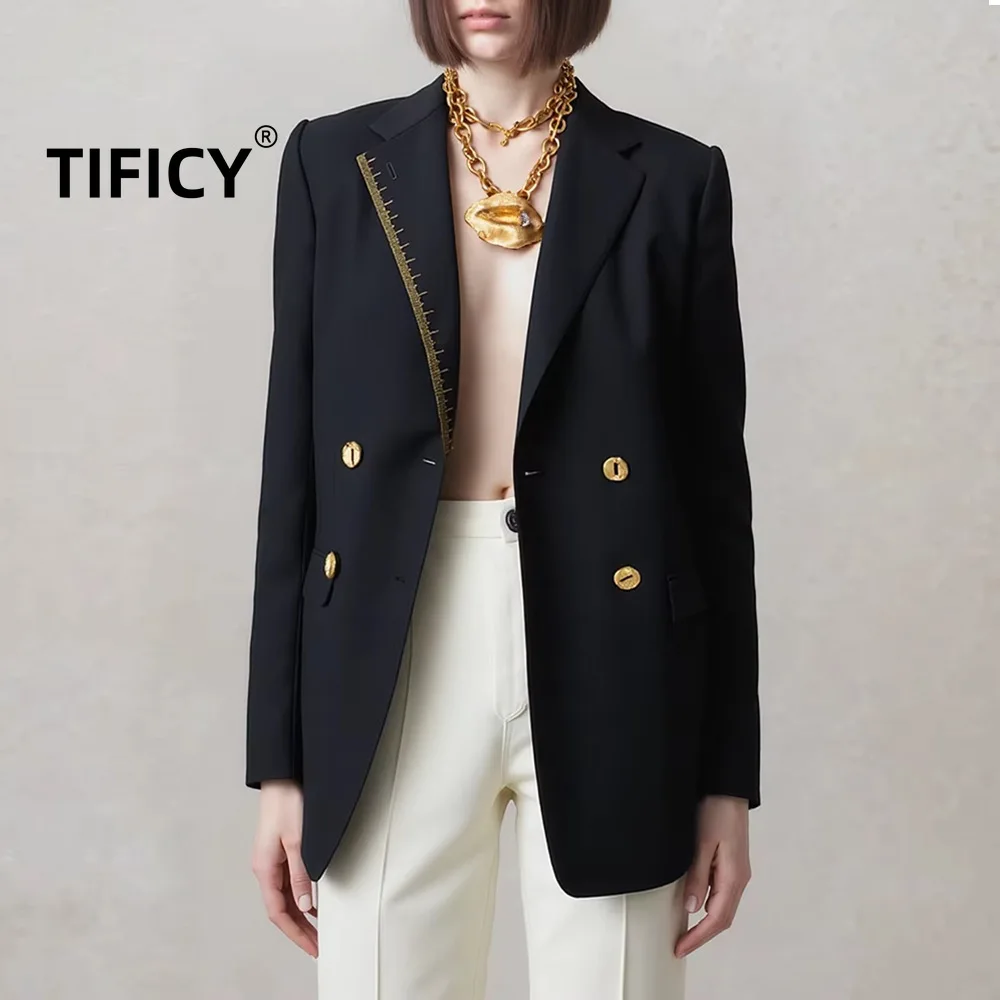 High Street Retro Classic and Luxurious Blazers Women's 2026 New Solid Color Gold Thread Embroidered Suit Jacket