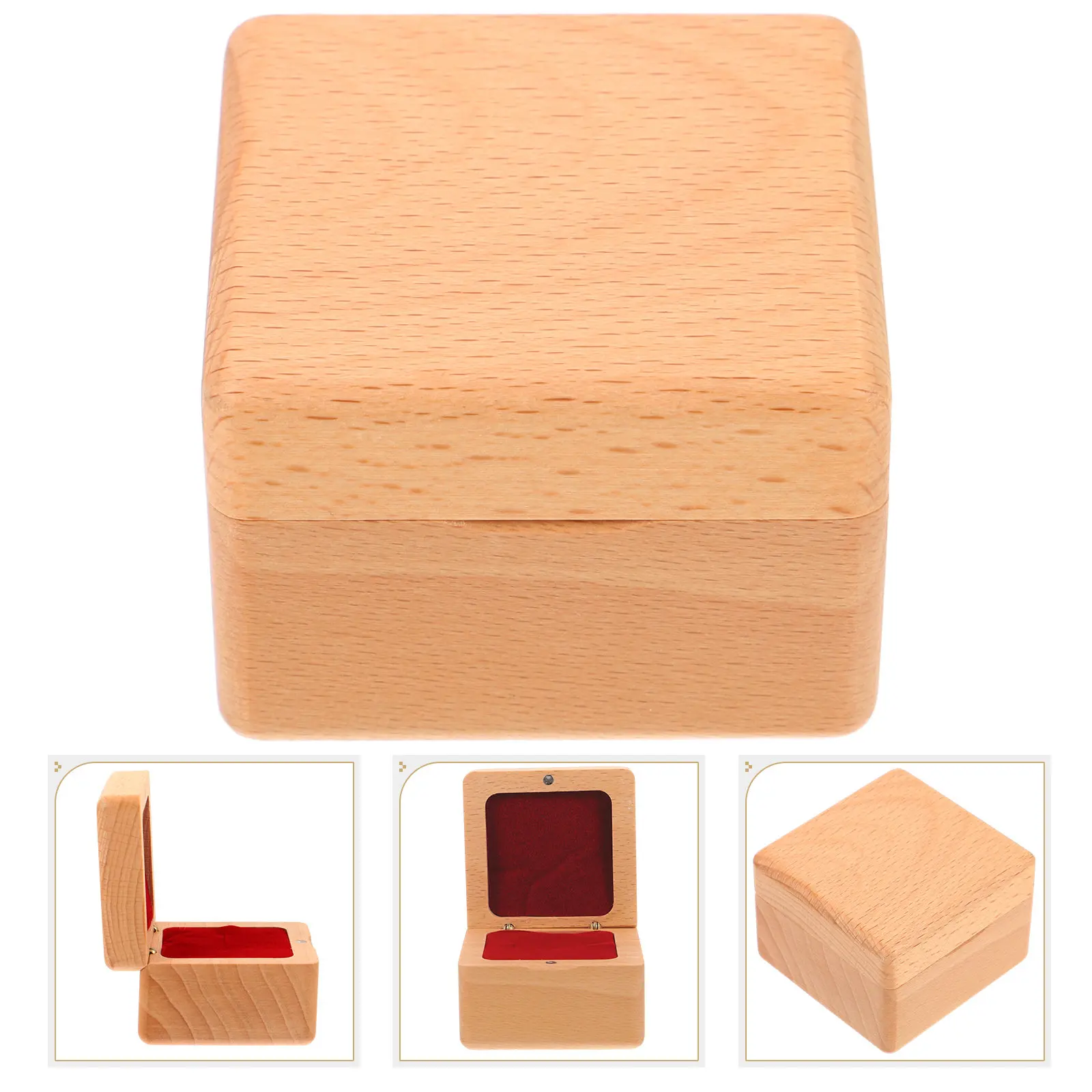 Wooden Ring Box for Wedding Engagement Proposal Jewelry Display Holder Elegant Birch Wood Ring Case Lid for Rings