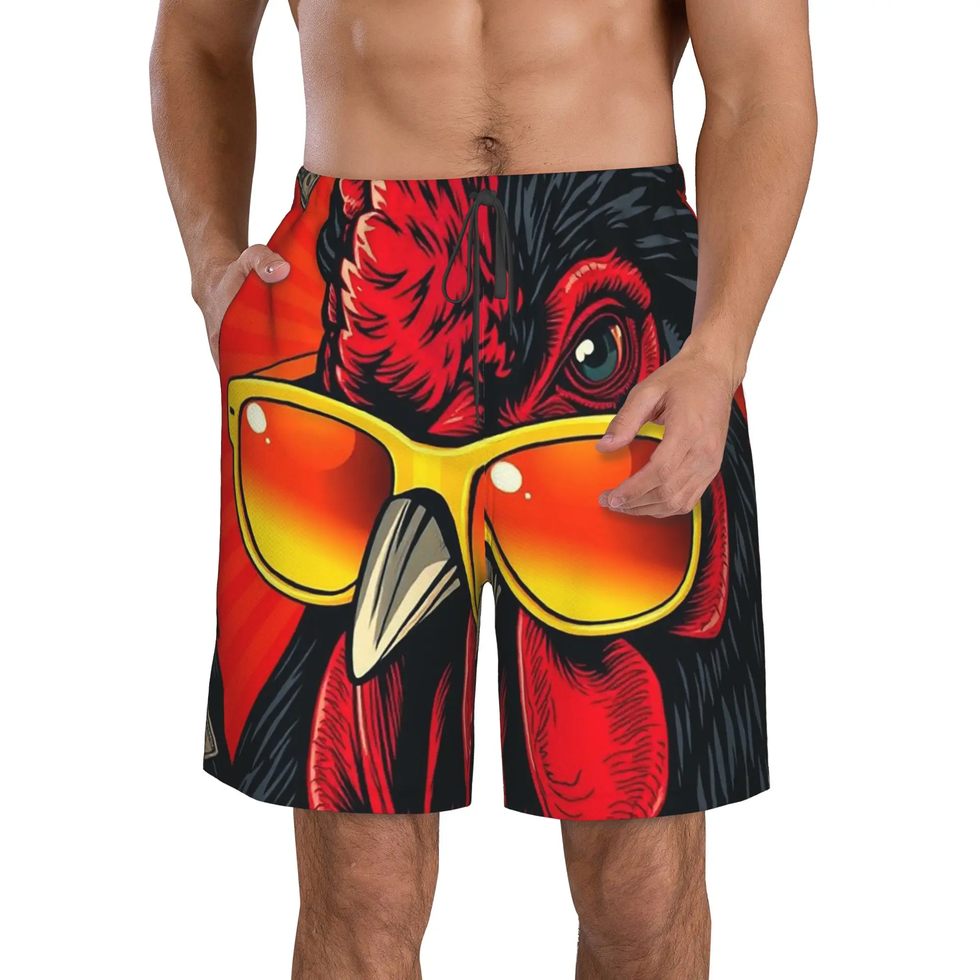 Funny Chicken Cock Head Graphic Trunks Beach Board Shorts Casual Quick Dry Swim Summer Men Pants