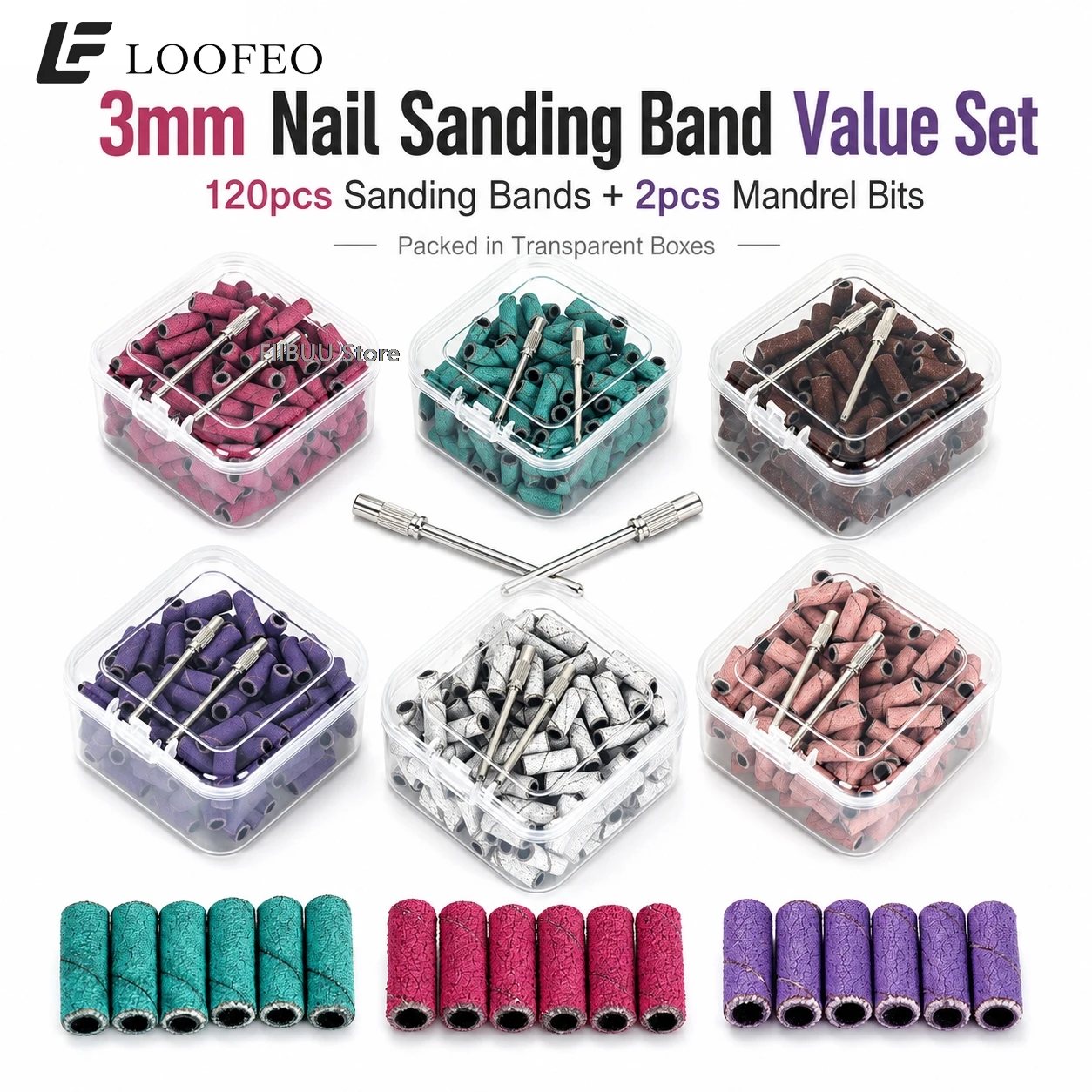 120PCS 3mm Nail Drill Sanding Bands Set with 2 Mandrels 120/180/240 Grit Refill E-File Sanding Sleeves Kit for Manicure Pedicure