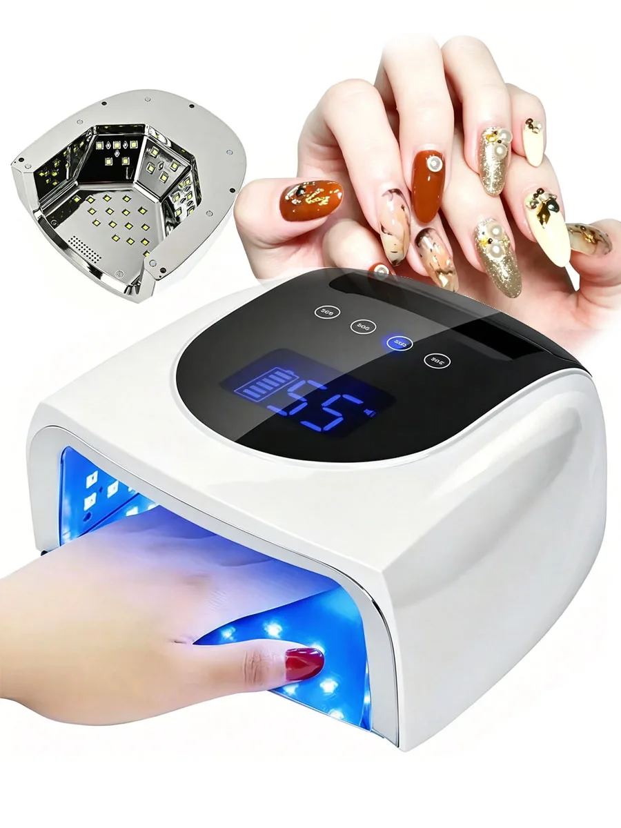 96W Mirror Reflective Nail Lamp with Metal Pad Cordless Manicure Dryer Wireless UV Light for Nails Rechargeable Nail UV LED Lamp