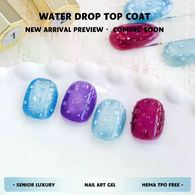 2Pcs 3D Water Droplets Top Coat Gel Nail Polish Bubble Water Ripple Non Wipe UV Soak Off Gel DIY Nail Salon