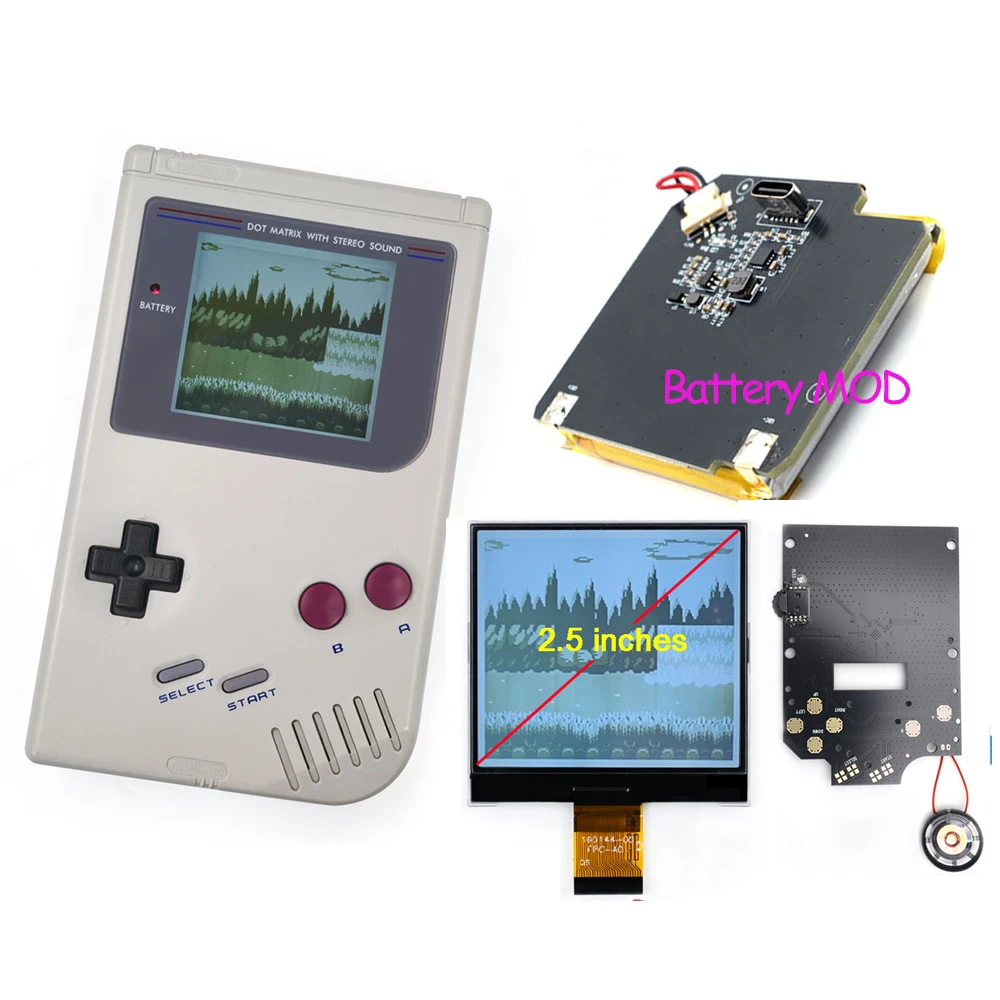 Hispeedido Newest Real Drop-in 2.5 inches Grayscale LCD Screen Kit For GameBoy GB DMG Same Display Size Easy Install OSD Menu