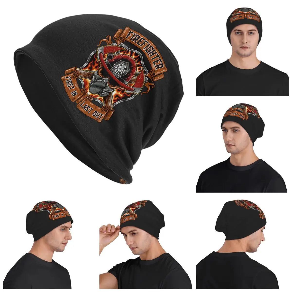 Fireman Fire Rescue Maltese With Crossed Axes  Men Women Adult Beanies Caps Knitted Bonnet Hat Warm Autumn Winter  Skullies Hats