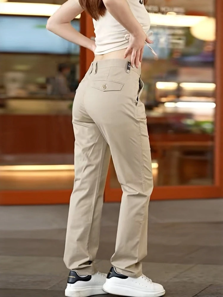 High-End Casual Trousers Men's Spring Autumn New Business All-Match Long Pants Khaki Elastic Straight Tube Wear-Resistant Wor...