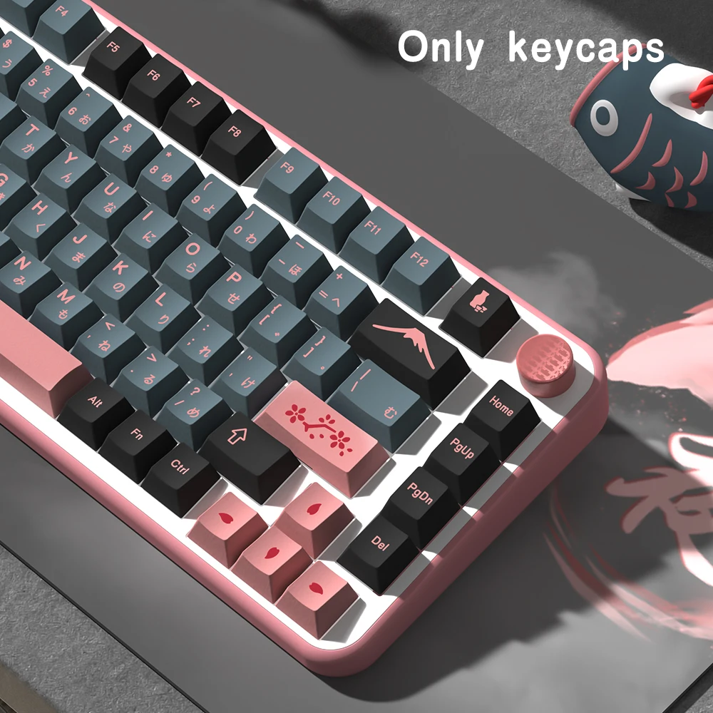 KYOMOT 156 Keys Night Sakura Keycaps German French Korean PBT Cherry Profile Anime ISO Keycaps for MX Switch Mechanical Keyboard