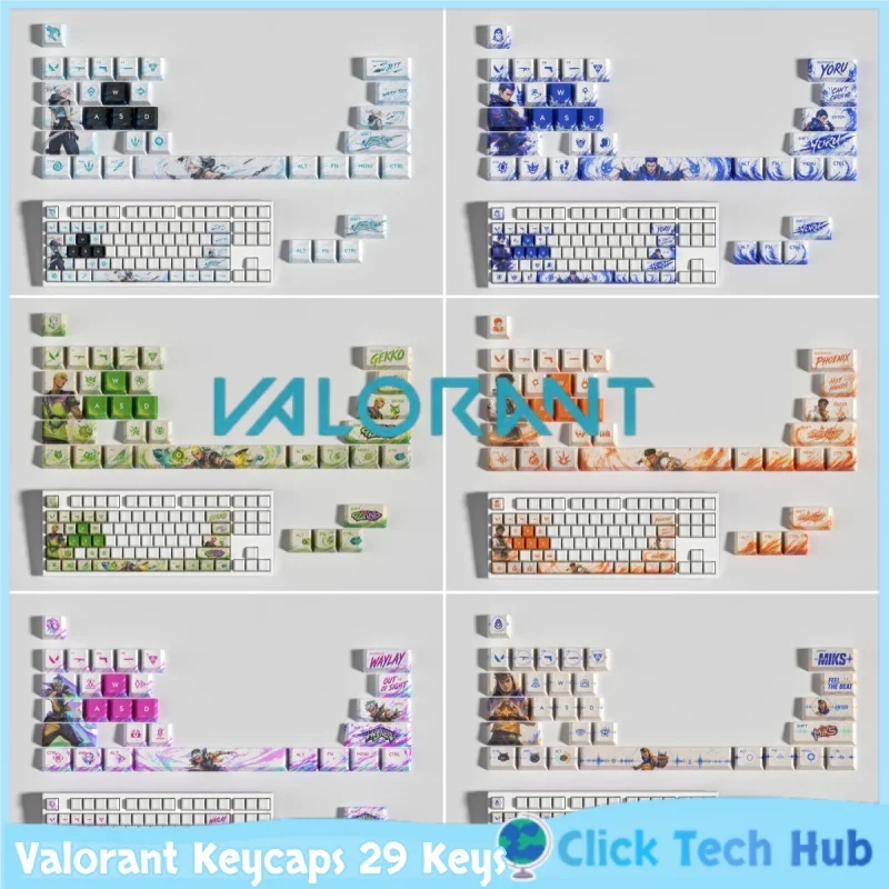Valorant Keycaps 29 Keys Pbt Anime Game Theme Keycaps All Heroes Optional Heat Sublimation Cross Axis Mechanical Keyboard Keycap