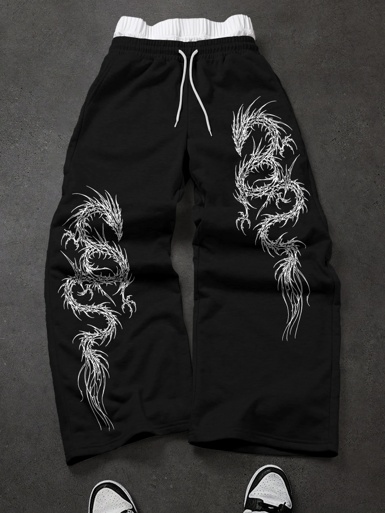 Men's & Women's Halloween Casual Sweatpants Gothic Dragon Print Wide Leg Drawstring Streetwear Baggy Joggers
