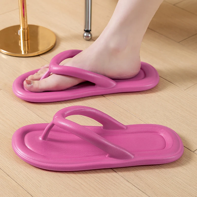Summer Candy Color Sole Soft Beach Flip-Flops Women's Concise Non-slip Cloud Clip Toe Slippers Woman Breathable Bathroom Slides