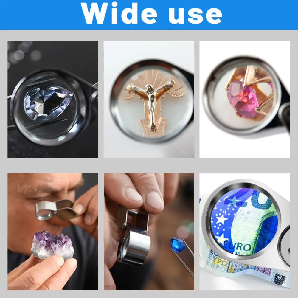 Portable 40X Jeweler Loupe Foldable Magnifying Glass LED Illuminated Hand Tool For Precious Gemstone Jade Appraisal