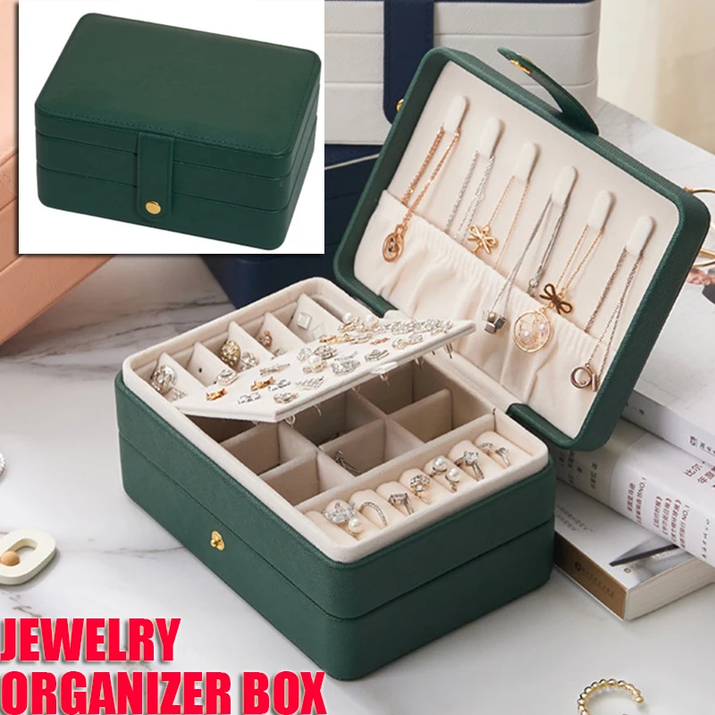 Multilayer Jewelry Organizer Box Pu Leather Jewelries Storage Case Portable Necklaces Rings Box Traveling Holder Pu Leather