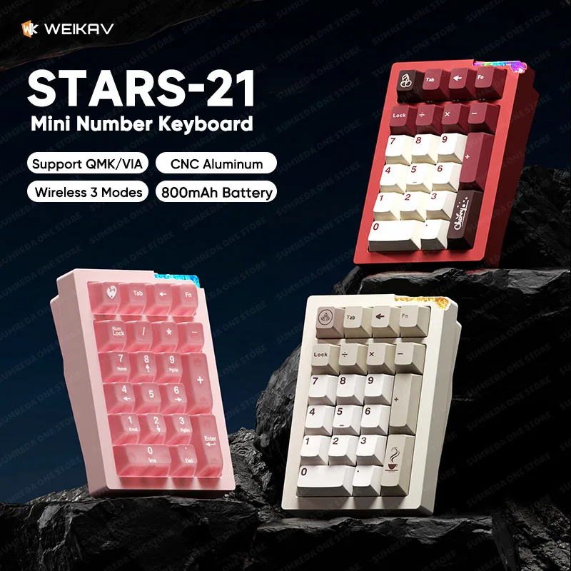 Weikav Stars21 Numpad Kits Wireless Mechanical Keypad RGB Hot Swap Three Mode Aluminum Kits Gaming Keyboard E-sports Customize