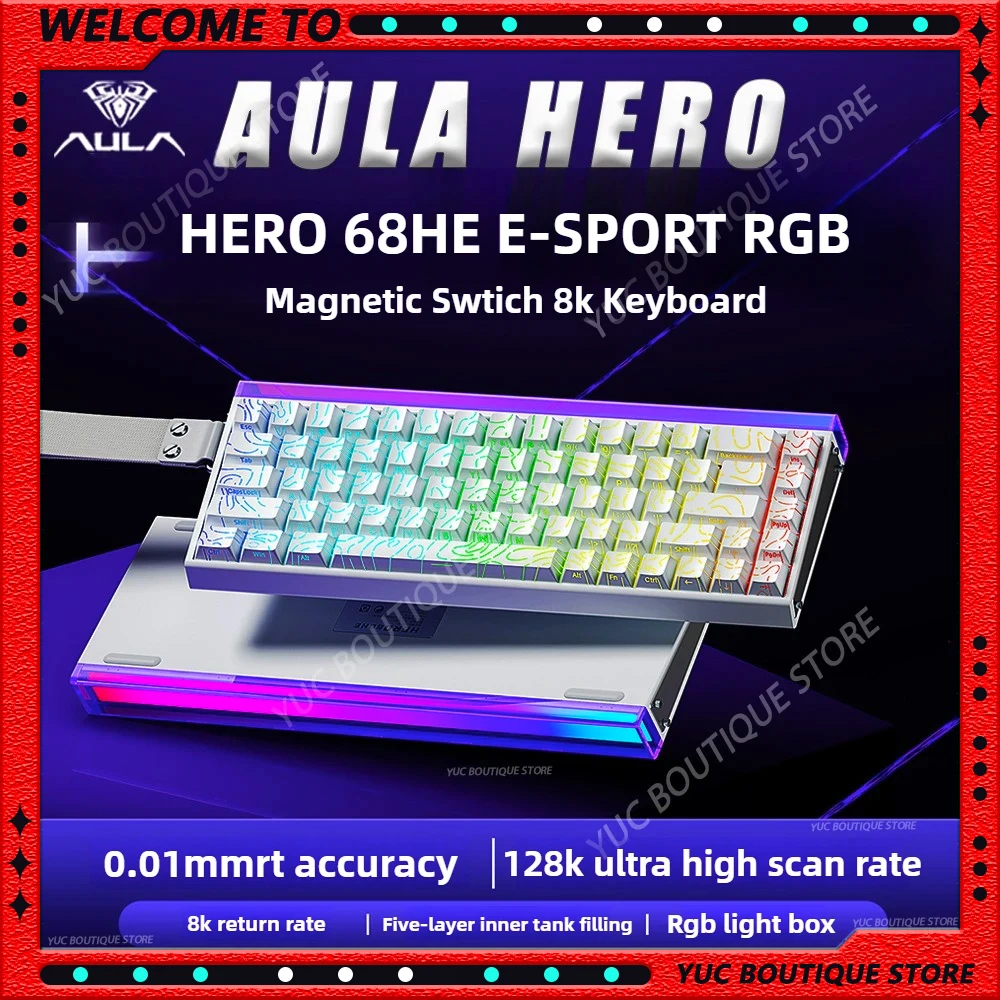 New AULA HERO 68HE AIR INSTOCK 3-Mode Magnetic Switch Gaming Keyboard&Mouse E-sport Custom Mechanical Wired Keyboard Accessories