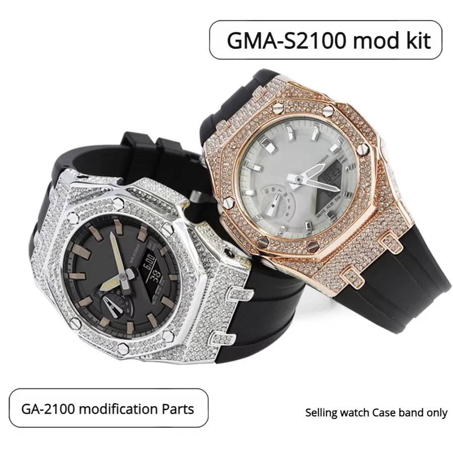 GA2100 GMA-S2100 Mod kit For Casio GA-2100 GA2110 GA-B2100 men women Modification Stainless steel case Rubber Watch Strap Parts