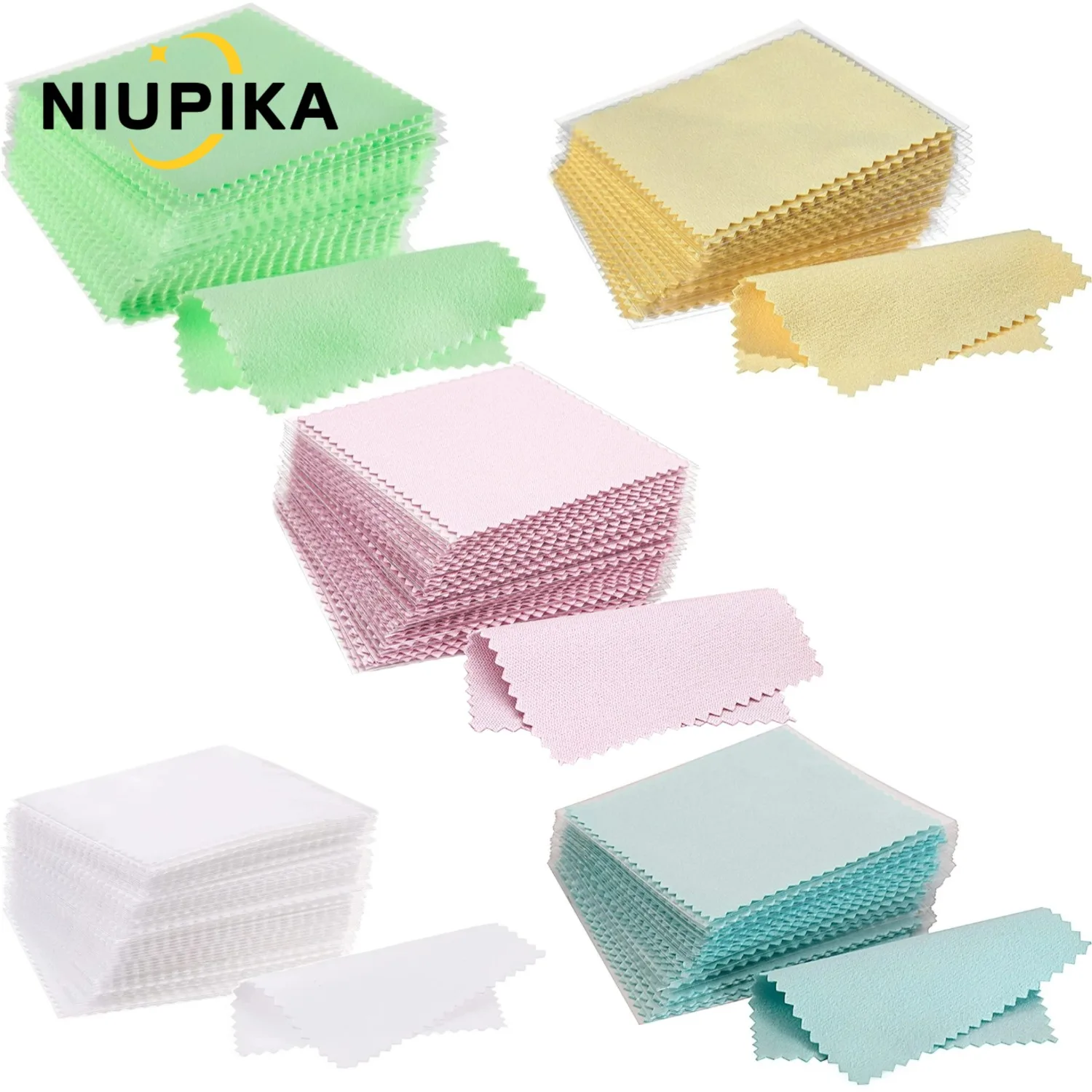 100pcs/pack 8cmx8cm Zigzags Jewelry Polishing Cloth Pink/Blue/White/Yellow/Green Gold Silver Jewelry Wiping Cleaning Cloth