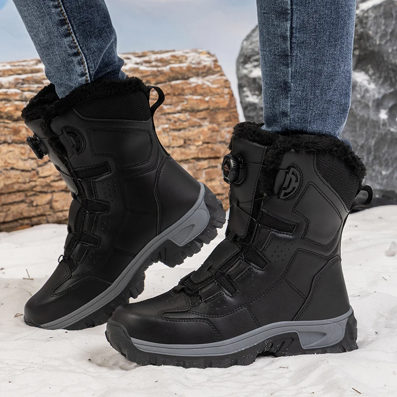 Warm Plush Couple Snow Boots Outdoor Rotating Button Women Boots Platform Anti-Slip Hiking Boots Waterproof Winter Ankle Boots