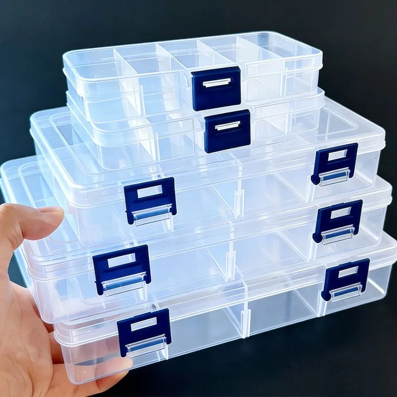 8Styles Transparent Large Rectangle Organizer Box with Slots Jewelry Earrings Beads Storage Container Case Clear Stackable Case