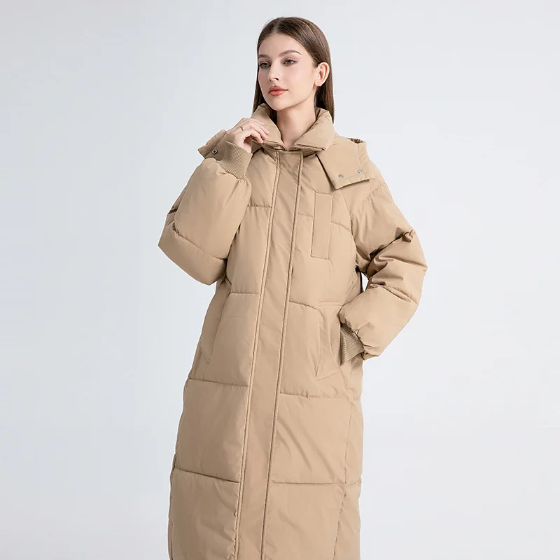 Winter Long Over Knee Thick Padded Cotton Hooded Loose Warm Windproof Zip Up Quilted Casual Daily Classic Outerwear Padded Coat