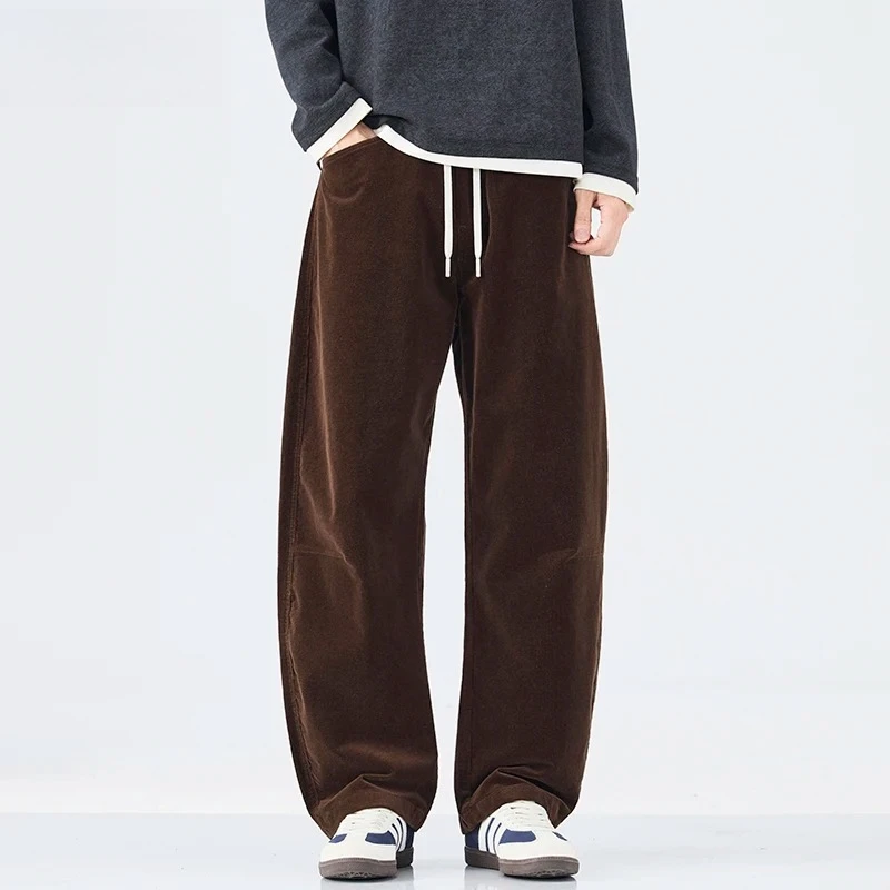 Loose Autumn Corduroy Pants for Men Straight Casual Sweatpants Drawstring Comfortable Wide-leg Trousers Male