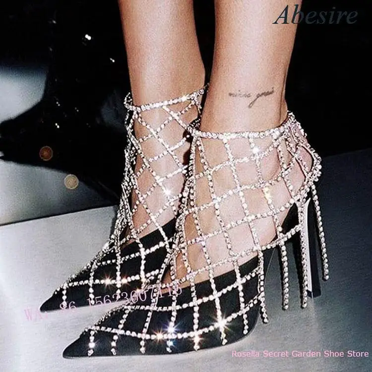 New Banquet Crystal Women's Stiletto Heels Anklet Decoration Sexy Luxury Rhinestone Jewelry Shoe Chain Women's Single Shoes