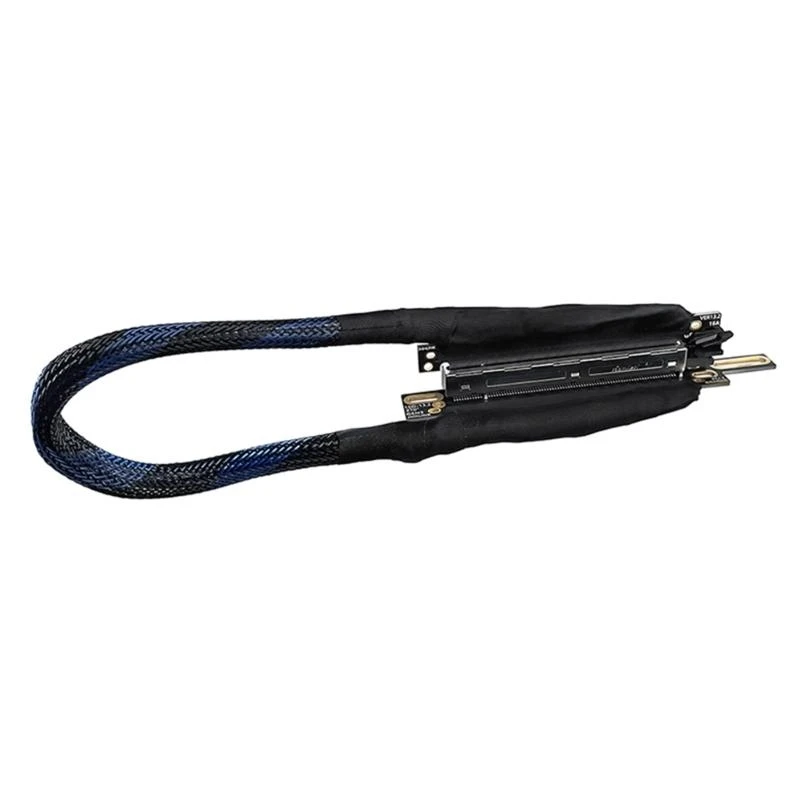 Optimized PCIe 5.0 X16 GPU Extension Wire 270 Degree Left Exit Braided Protections 64GT/s Bidirectional Bandwidth Cable E65A
