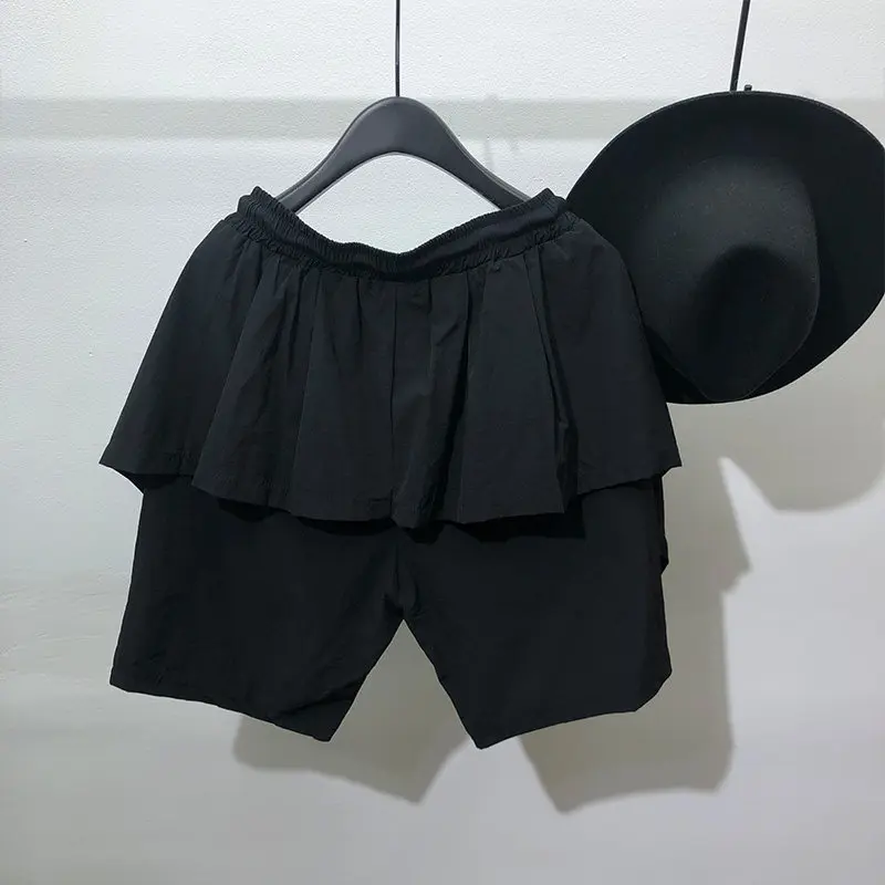 Avant-Garde Summer Trendy Men's Dark Design Fake Two-Piece Loose Shorts Street Style Personalized Work Clothes Pants