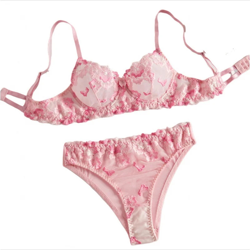 Bikini lingerie set with sheer floral embroidery lace sexy bra pure desire