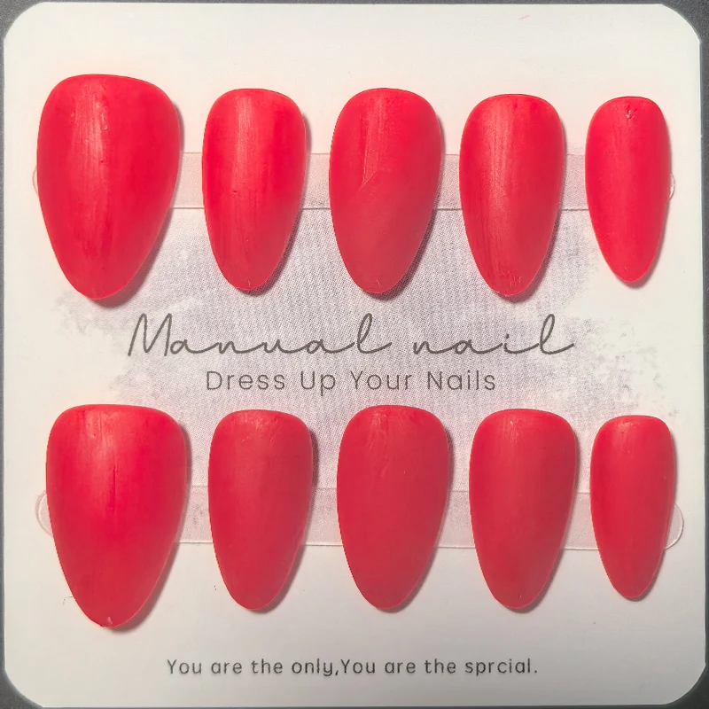10pcs Almond Handmade Matte Solid Color Press on Nails Red Black Blue Acrylic False Nails Manicure Set for Women