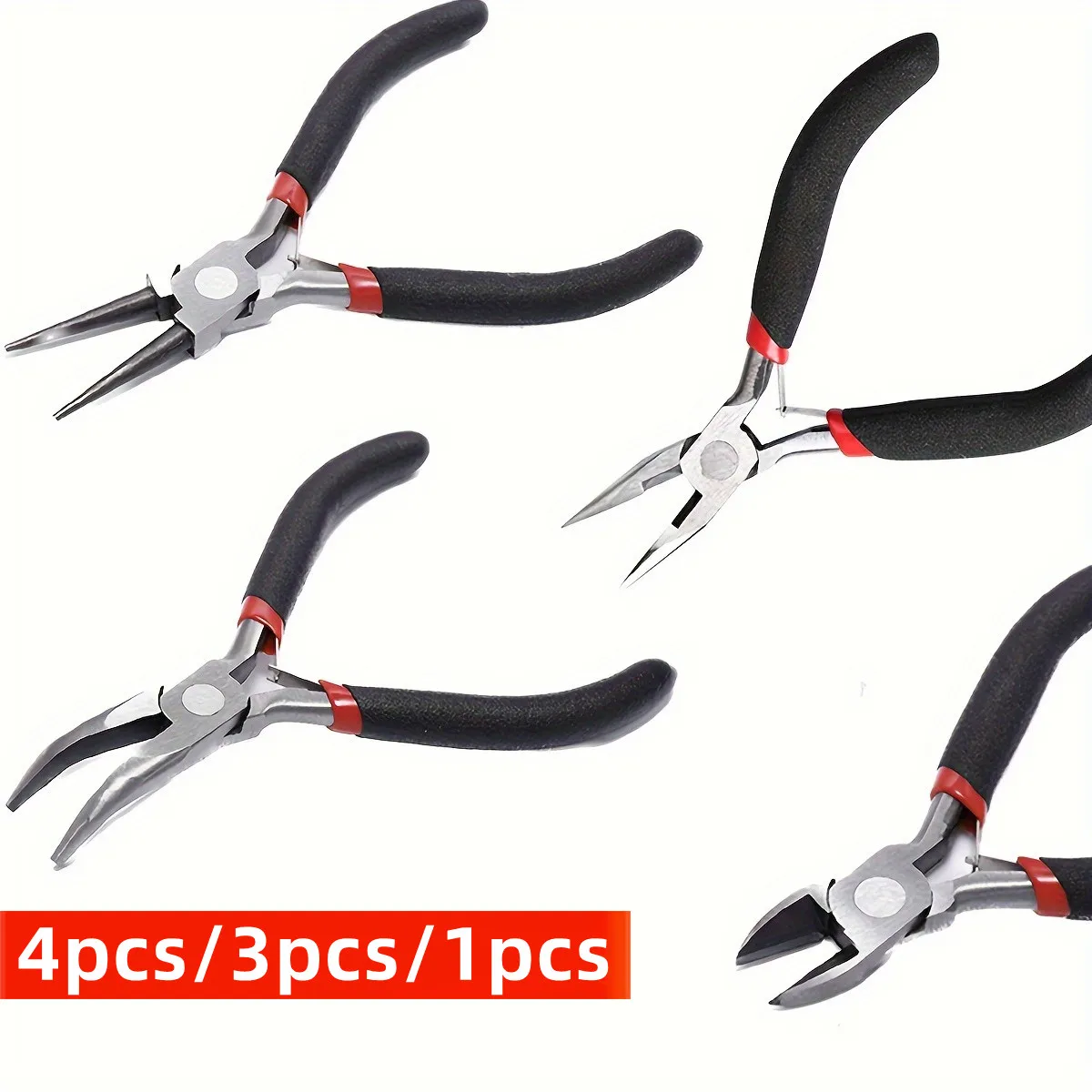 4/3/1pcs Iron Jewelry Pliers Tool Kit Includes Needle Round Wire Cutter And Curved Nose Pliers For Jewelry Repair Supplies