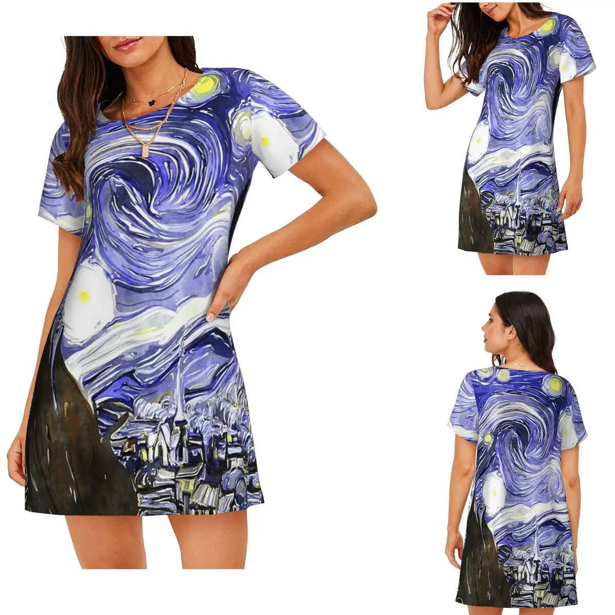 Custom Vincent Van Gogh Paintings Starry Nigh Short Sleeves Nightdress For Sleeping Women Short Sleeve Nightgowns Pajama Dress