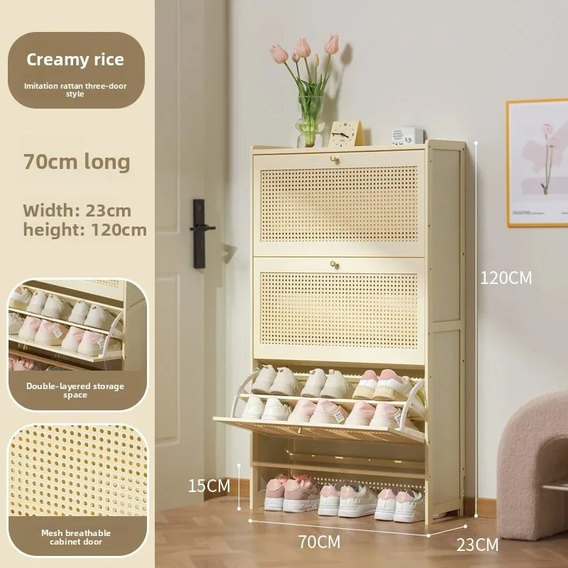 Milk white multi-layer large capacity shoe cabinet, ultra narrow double-layer shoe cabinet, mesh breathable door shoe cabinet