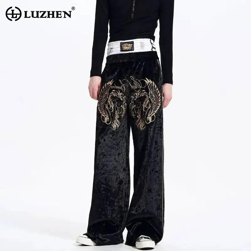 LUZHEN Loose Elastic 2026 Original New Waist Embroidery Pattern Straight Casual Pants Men's Fashion High Quality Trousers JY8425