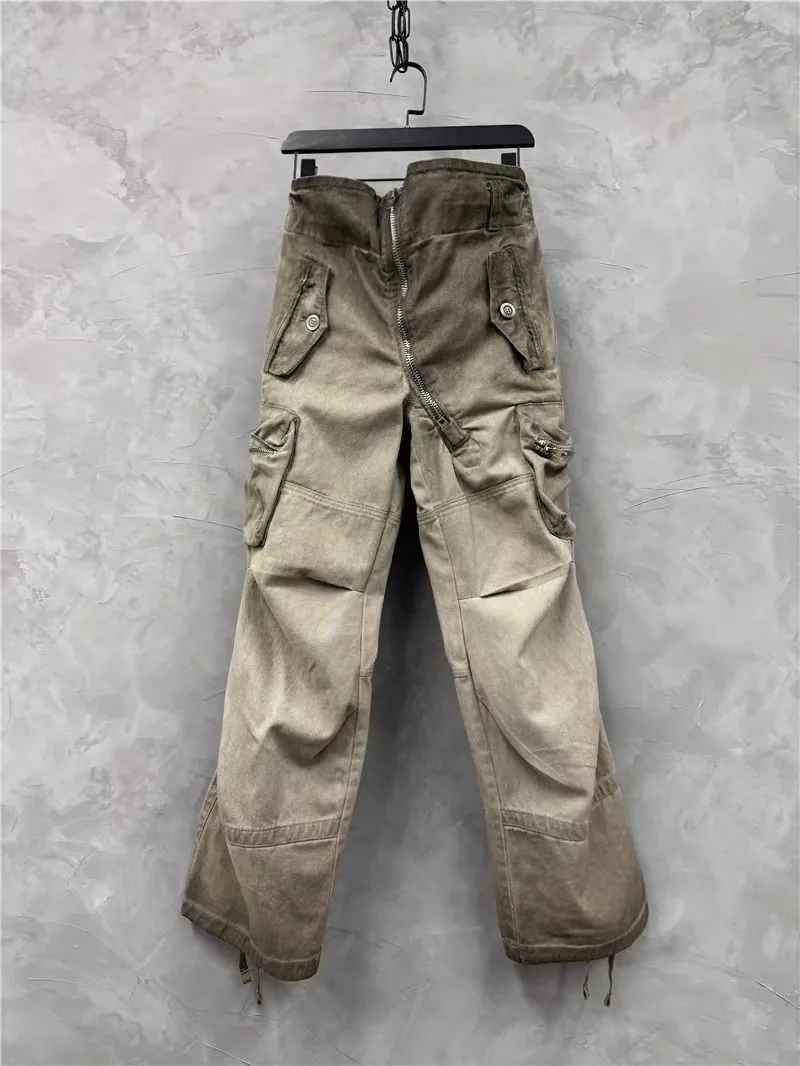 Owen Seak Men Cargo Pants Cotton Casual Oversize Gothic Men's Sweatpants Autumn Cross Solid Loose Black Designer Long Trousers