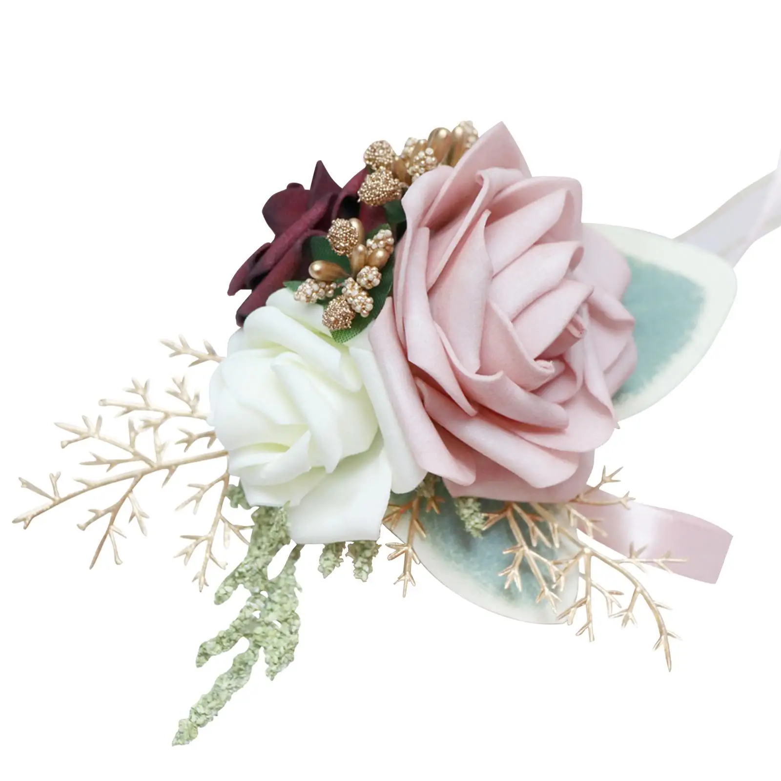 Silk Rose Wrist Corsage for Wedding Party Dusty Rose Floral Bracelet Clips Bridesmaid Shoulder Corsage Graduation Decor