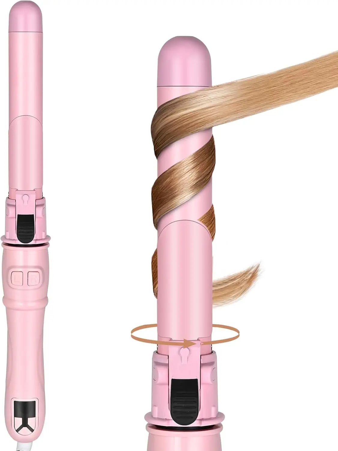 Classic Rotating Curling Iron,Automatic Roating Hair Curler,Negative ion Curler,1.1inches(About 28mm) Curling Iron for Long Hair,Beach Waves Hair Curler,Double Voltage,Pink