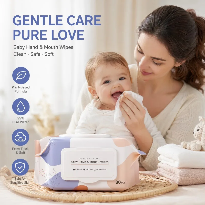 Soft Non-woven Hypoallergenic Baby Wipes Gentle Cleaning for Newborns Infants Toddlers Hand Mouth Face Skin Care